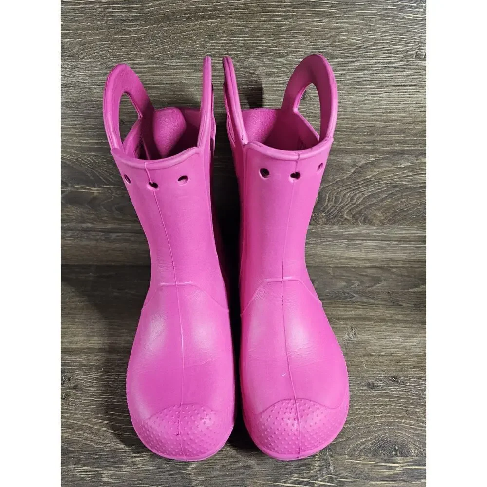 Crocs Childrens Sz 2 Junior Handle It Rain Boot Waterproof Croslite Pink Boots